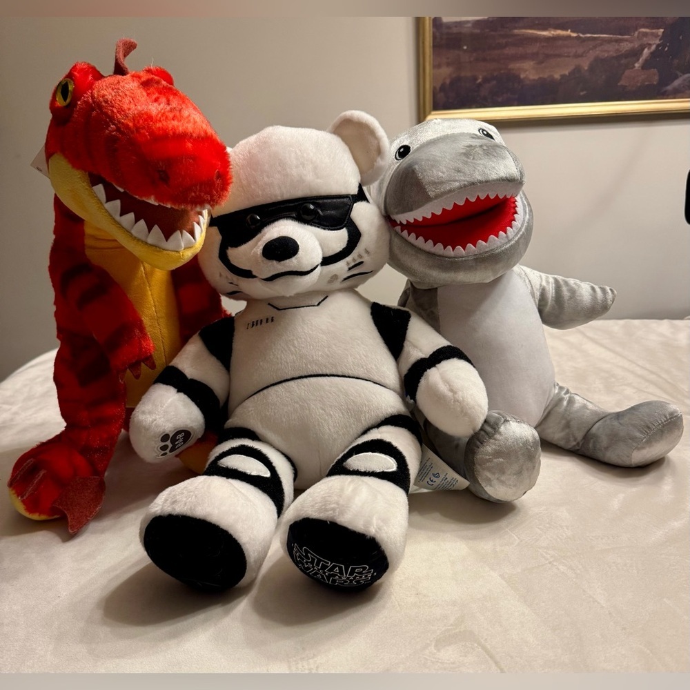 EUC! Build-A-Bear Lot of 3, Red Raptor, Toothy Great White Shark, Stormtrooper - Picture 1 of 4